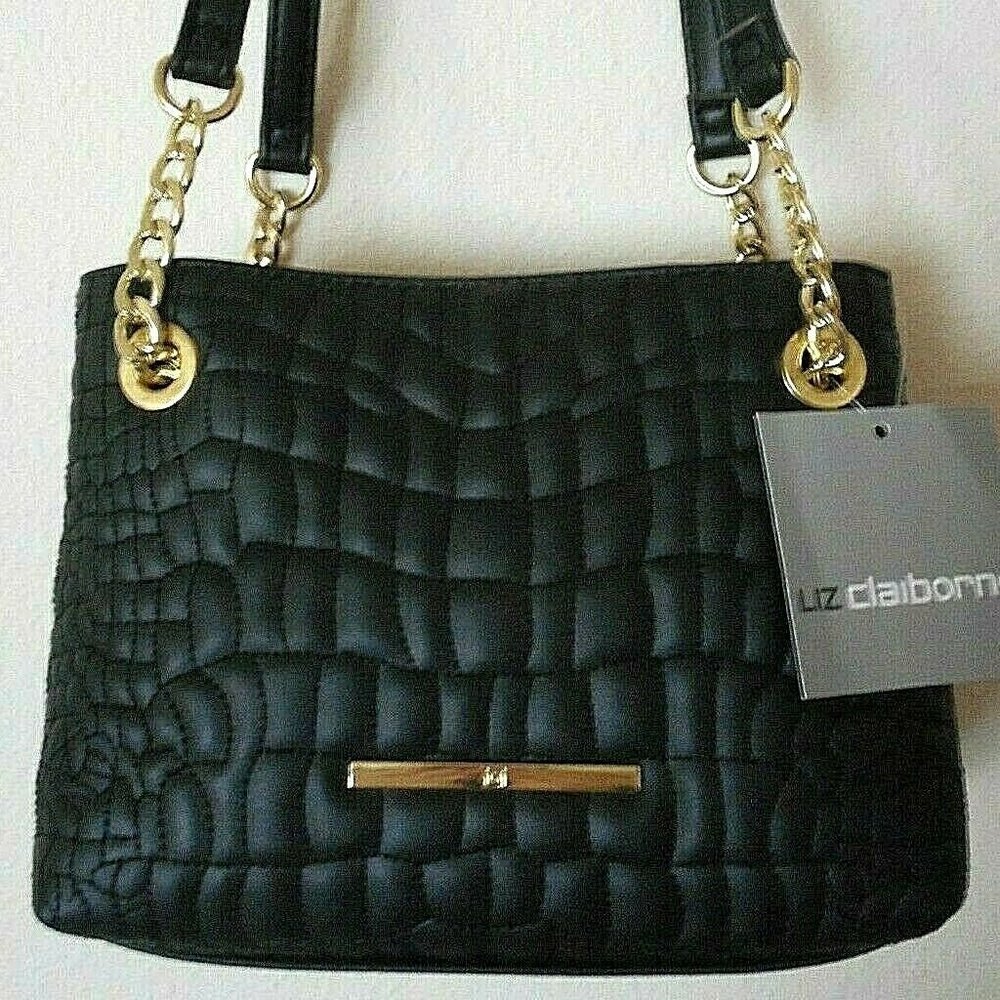 LIZ CLAIBORNE Black / Gold Mini Shopper Shoulder Handbag Purse